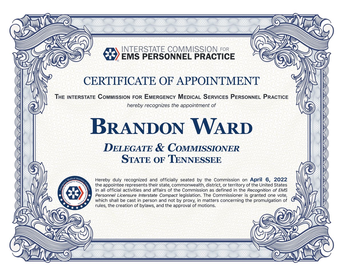 Certificate of Appointment, Commissioner Brandon Ward