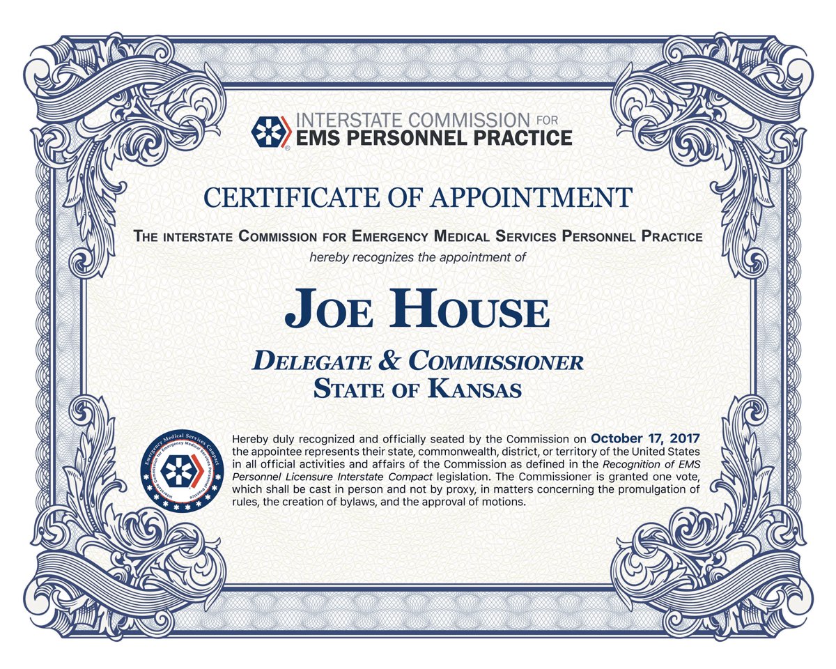 Certificate of Appointment, Commissioner Joe House