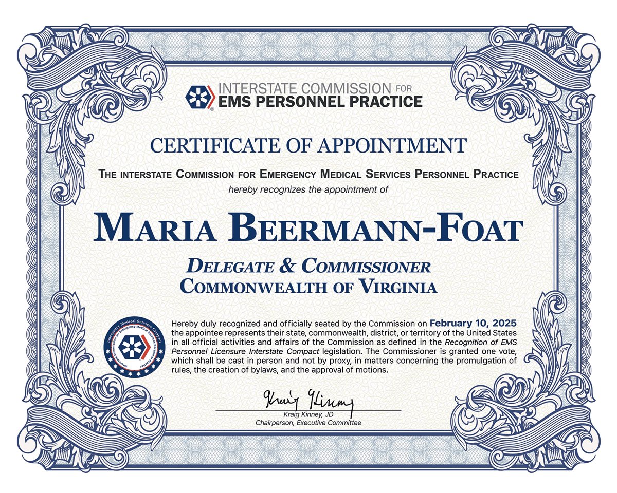 Certificate of Appointment, Commissioner Maria Beermann-Foat, PhD