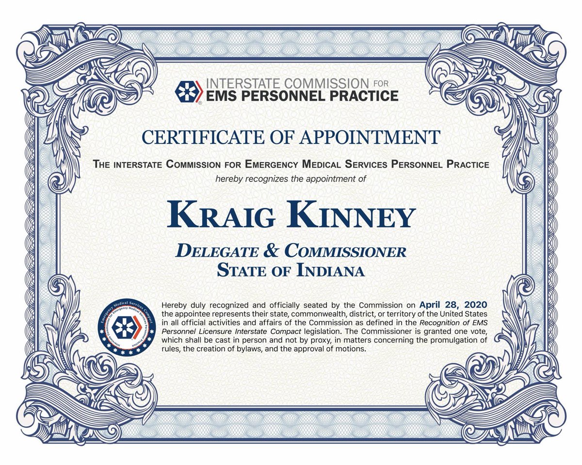 Certificate of Appointment, Commissioner Kraig Kinney