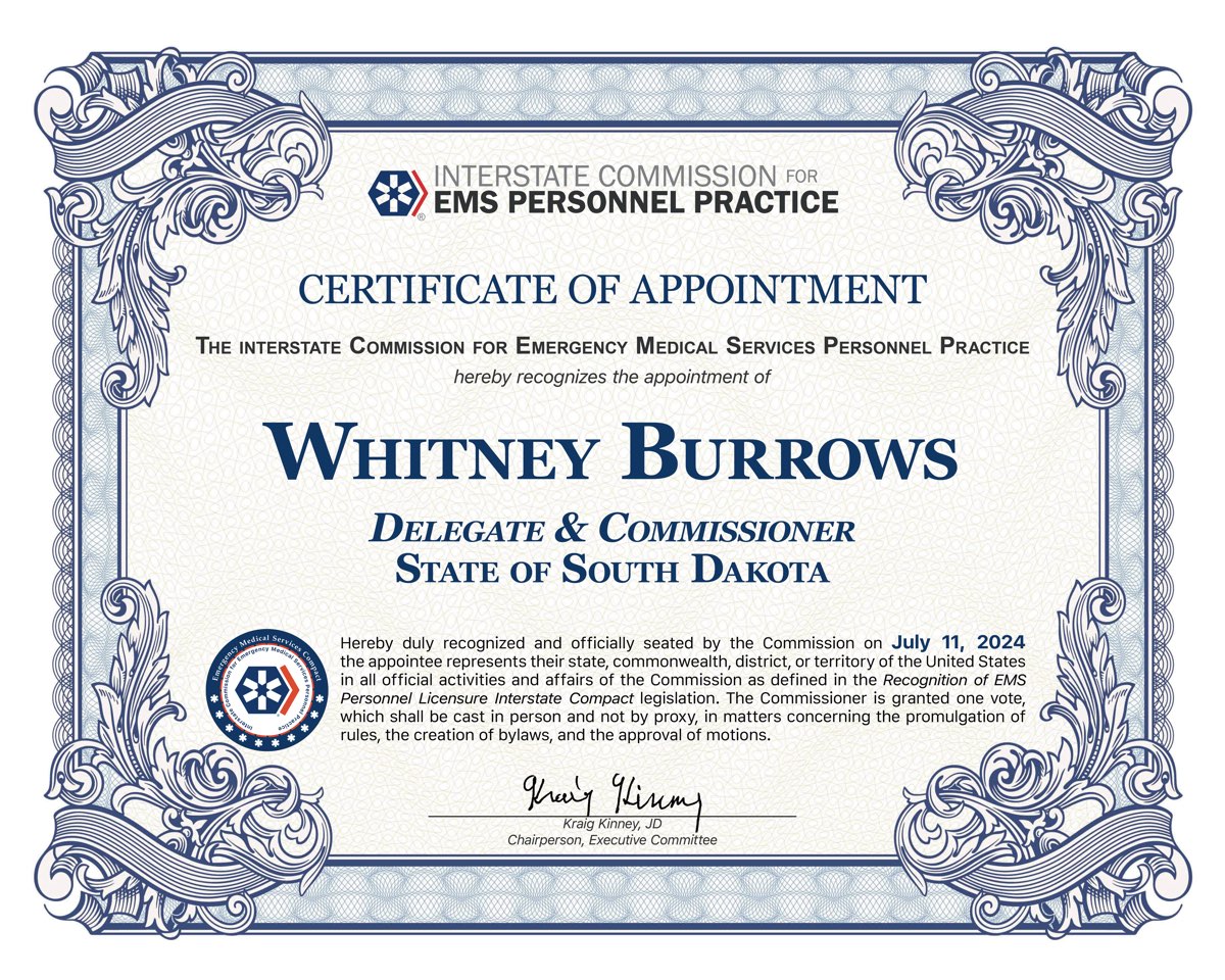 Certificate of Appointment, Whitney Burrows
