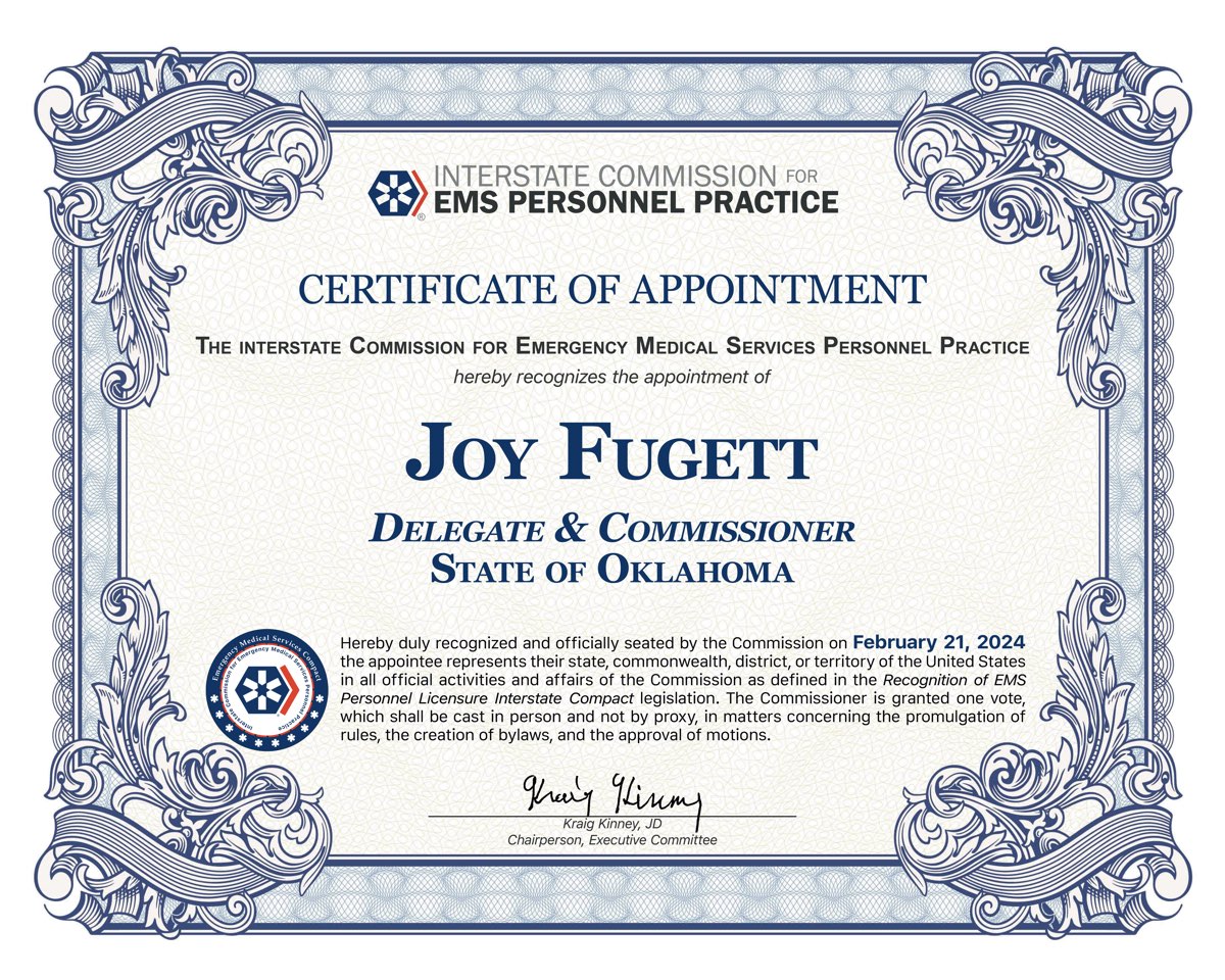 Certificate of Appointment, Joy Fugett