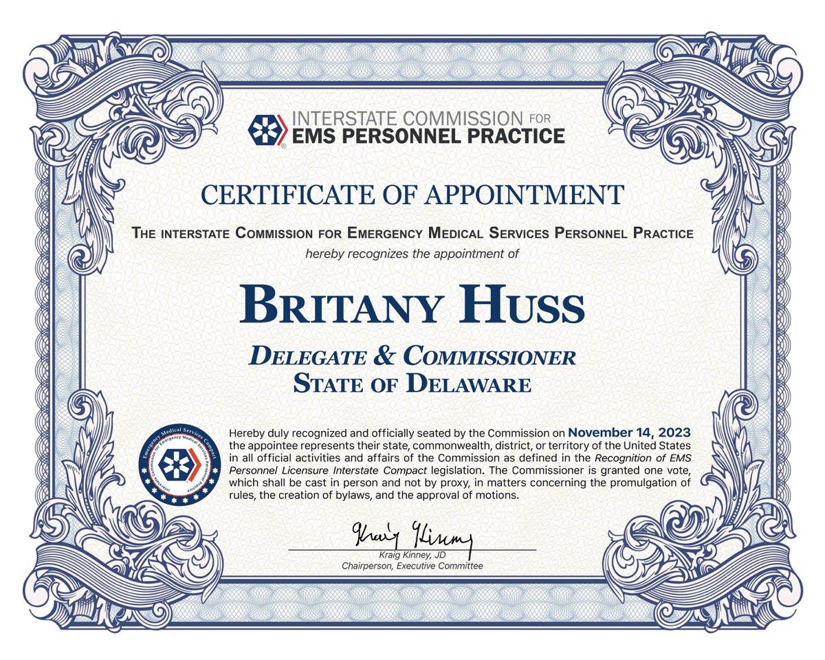 Certificate of Appointment, Britany Huss