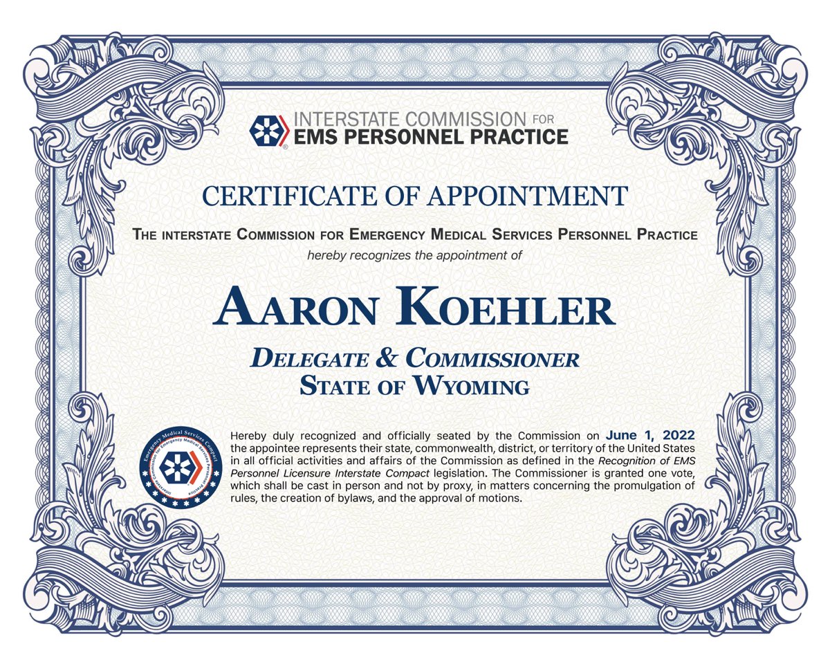 Certificate of Appointment, Aaron Koehler