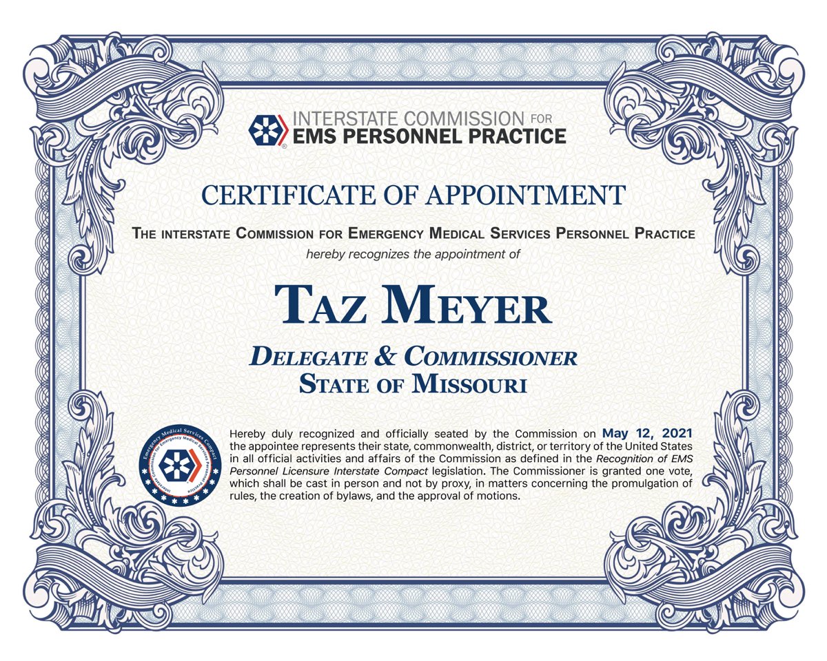 Certificate of Appointment, Taz Meyer
