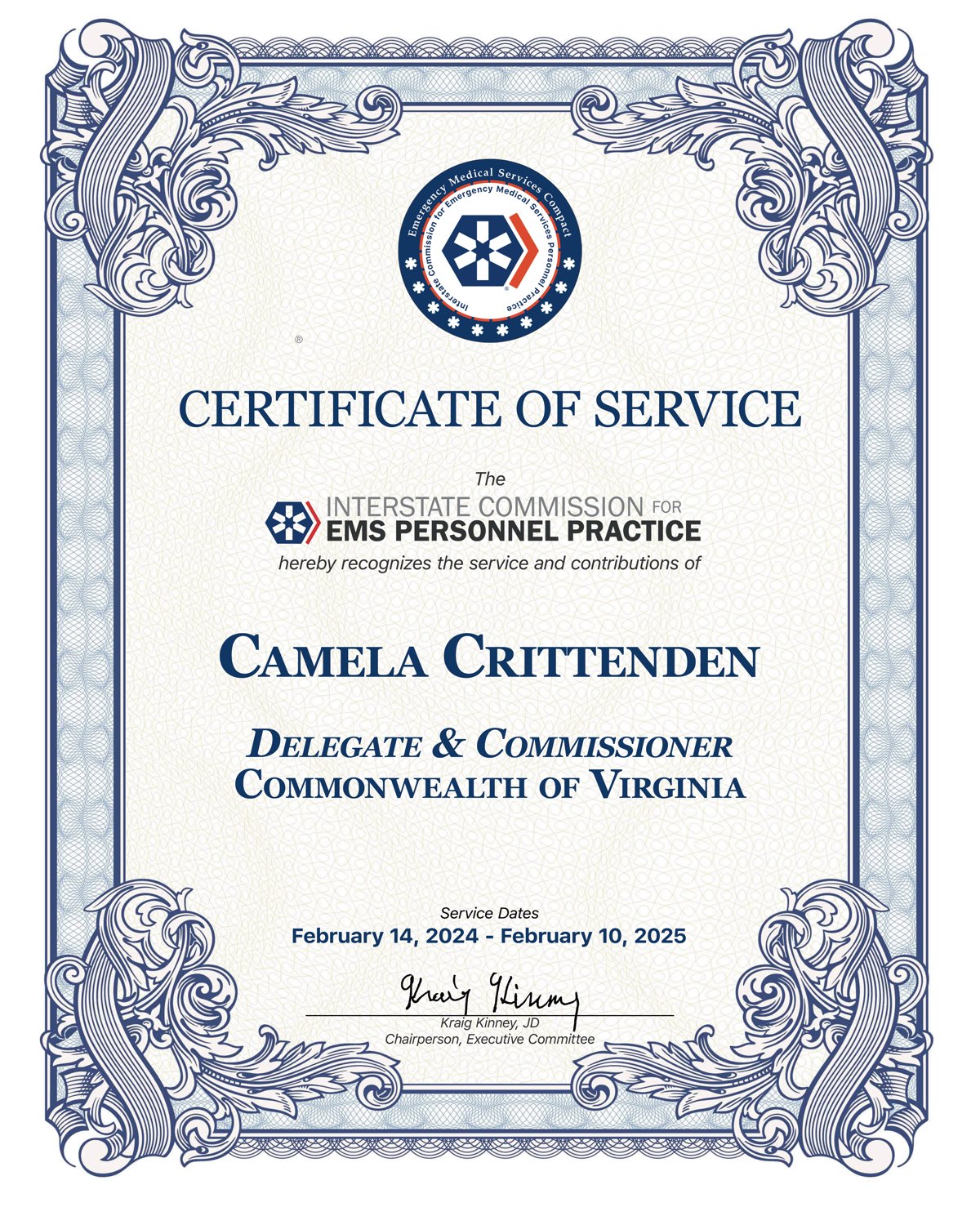 Certificate of Service, Camela Crittenden