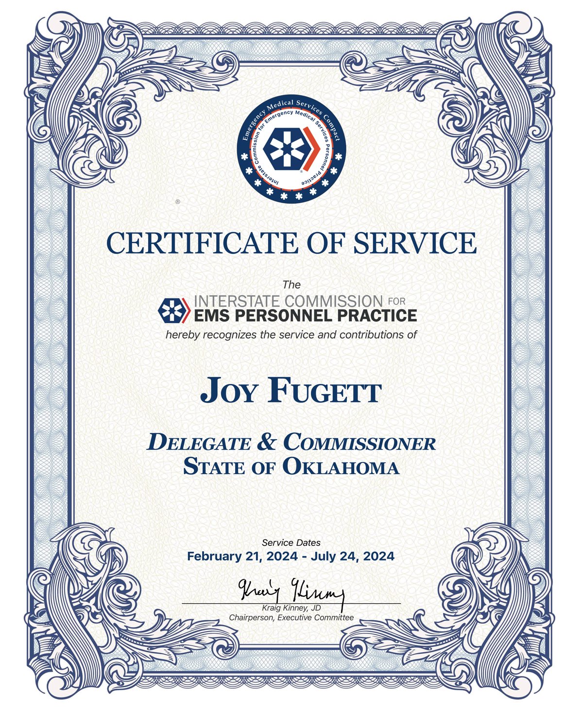 Certificate of Service, Joy Fugett