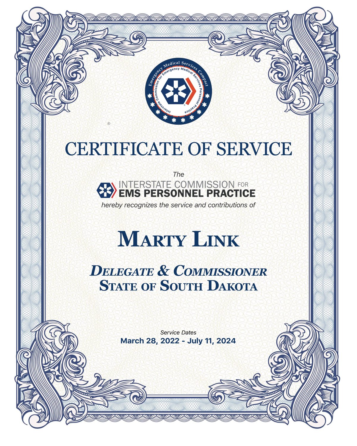 Certificate of Service, Marty Link