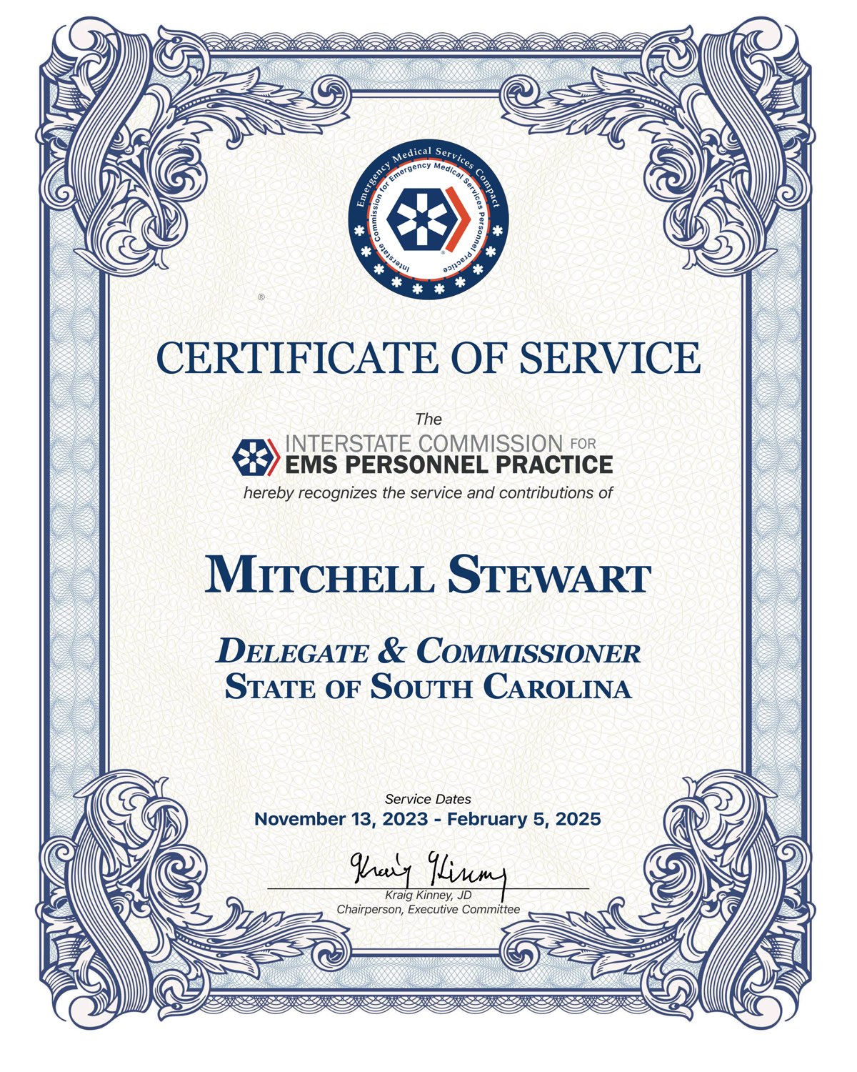 Certificate of Service, Mitch Stewart