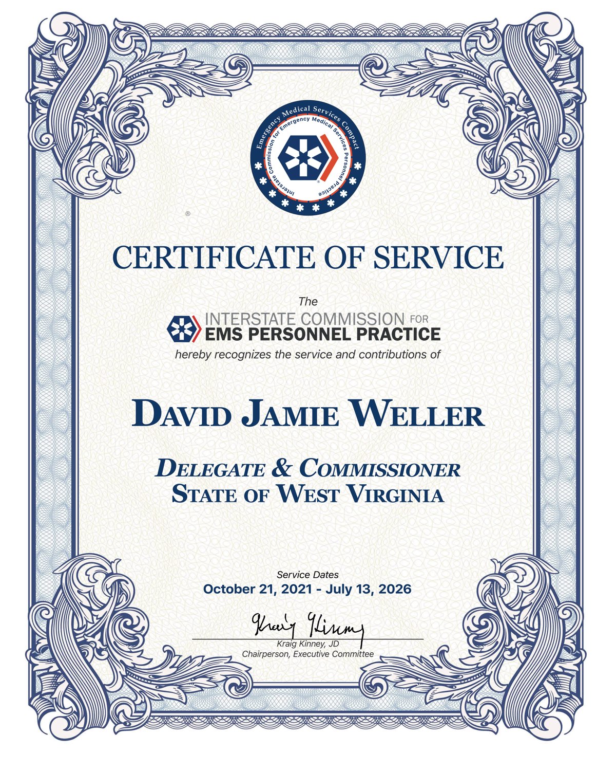 Certificate of Service, David Jamie Weller