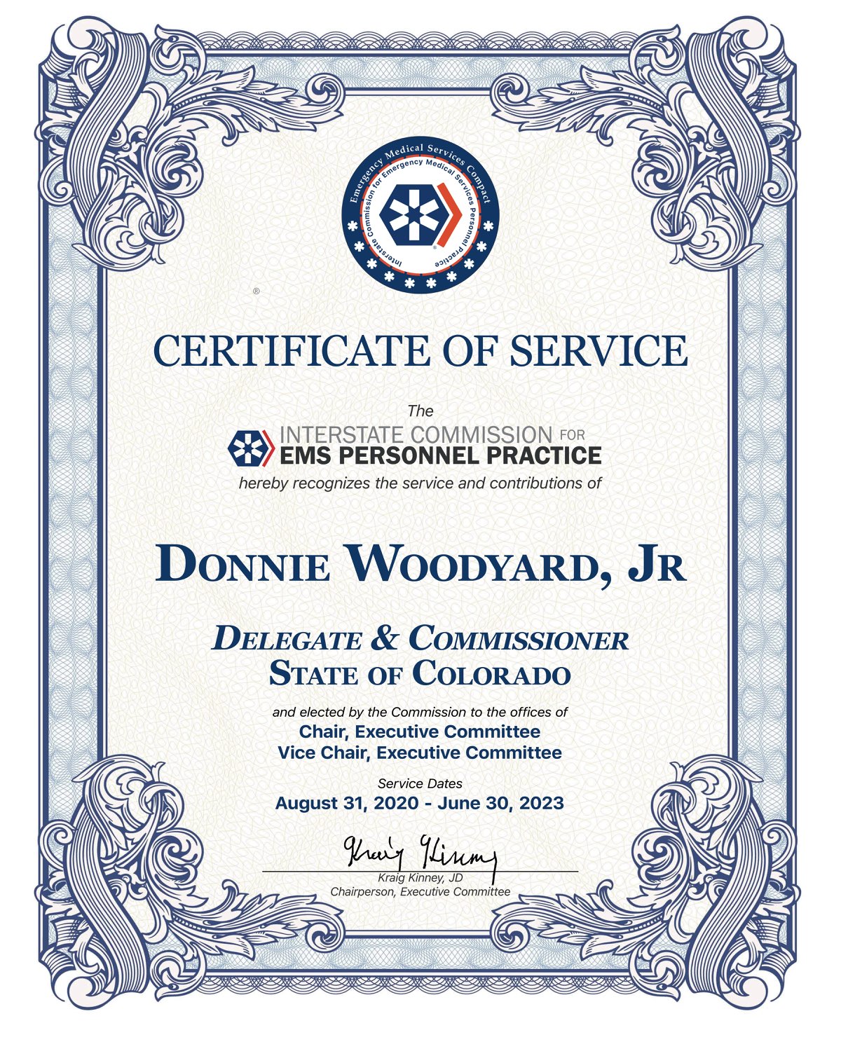 Certificate of Service, Donnie Woodyard