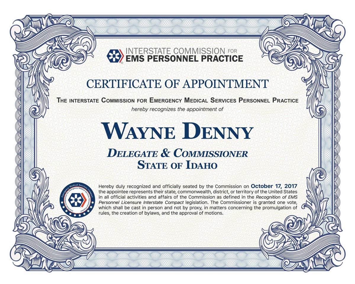 Certificate of Appointment, Commissioner Wayne Denny