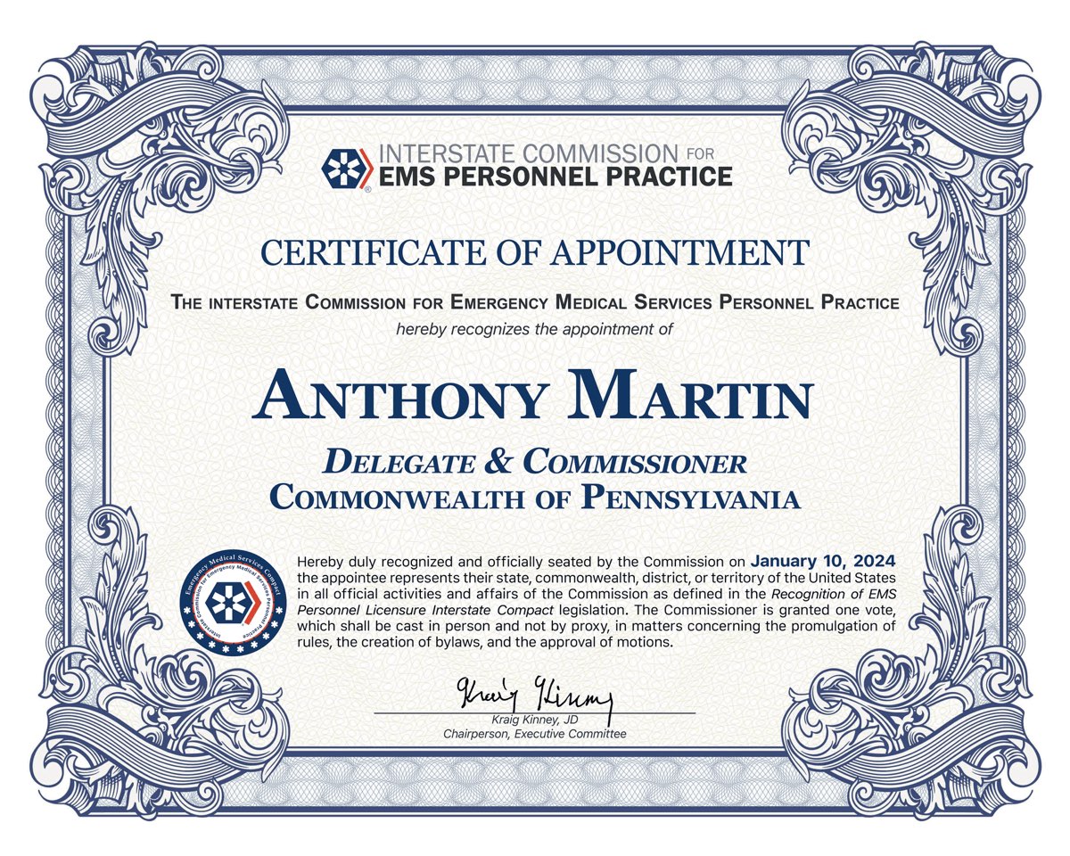 Certificate of Appointment, Commissioner Anthony Martin