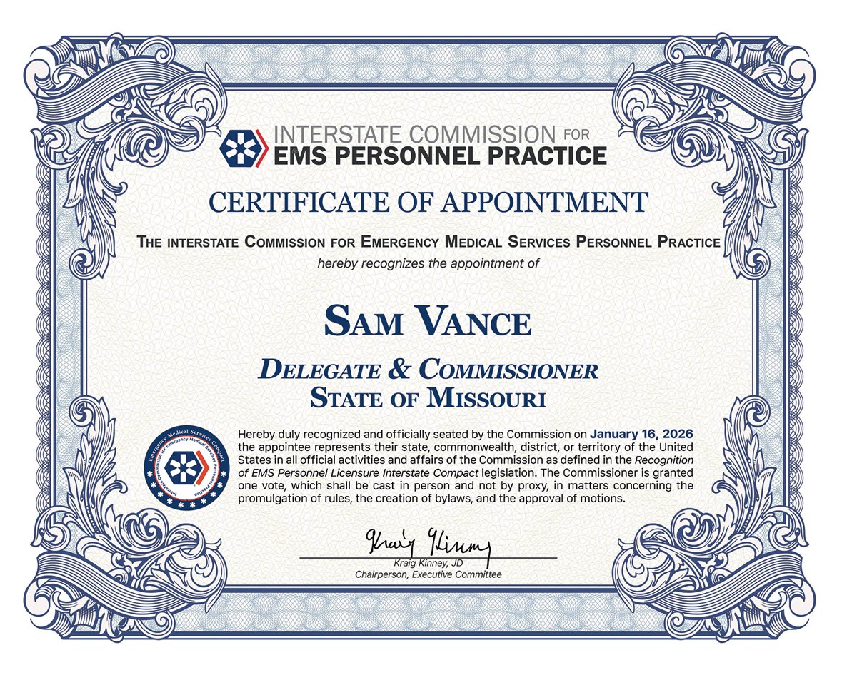 Certificate of Appointment, Commissioner Sam Vance