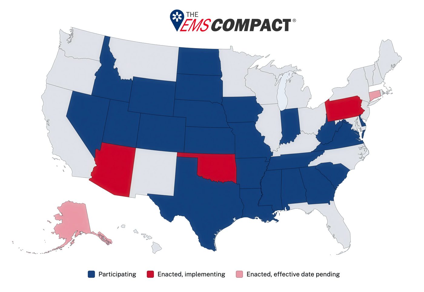 EMS Compact map showing 28 states — June 2026
