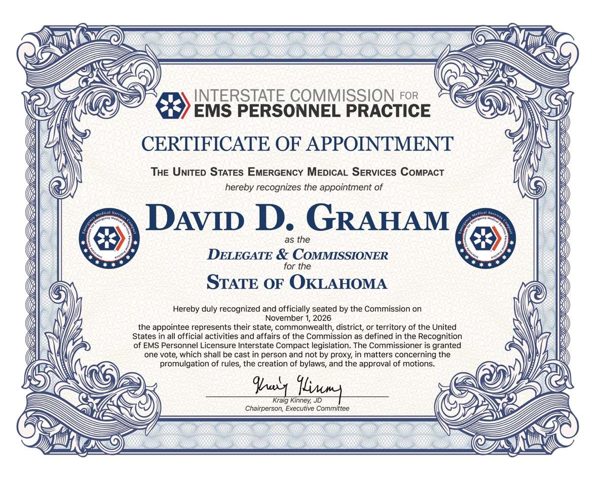 Certificate of Appointment recognizing David D. Graham as Delegate and Commissioner for the State of Oklahoma